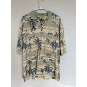 Tommy Bahama Button Light Yellow Hawaiian Shirt XL Palms Floral Pullover Silk